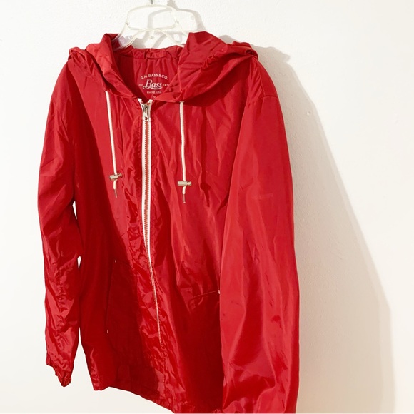 G. H. Bass Maine USA Fully Lined Zip Front Hood Windbreaker Jacket Red White❤️🤍 - Picture 2 of 13
